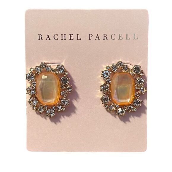 NWT Rachel Parcell Faceted Shell Halo Stud In Ivory Clear Gold - Picture 1 of 3